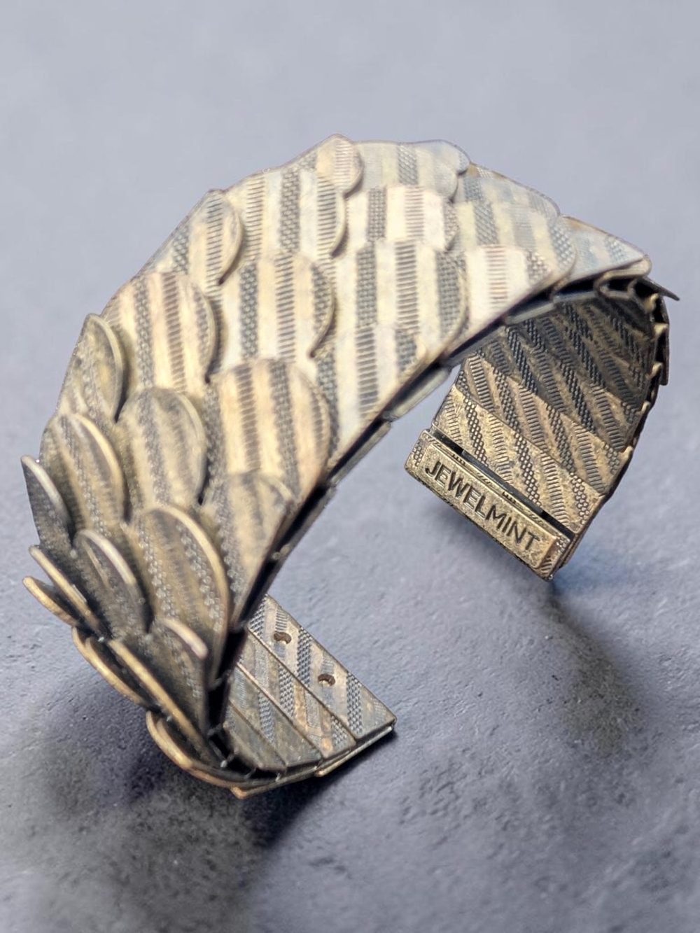JewelMint Gold-Toned Layered Feather Fishscale Cuff Bracelet